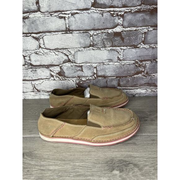 Ariat Cruiser Shoes Tan Suede Pink Slip On Loafer Flat Casual Women Sz 10B US/41 - Picture 3 of 16